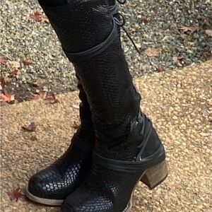 Freebird Black Coal Snakeskin Knee-High Boots